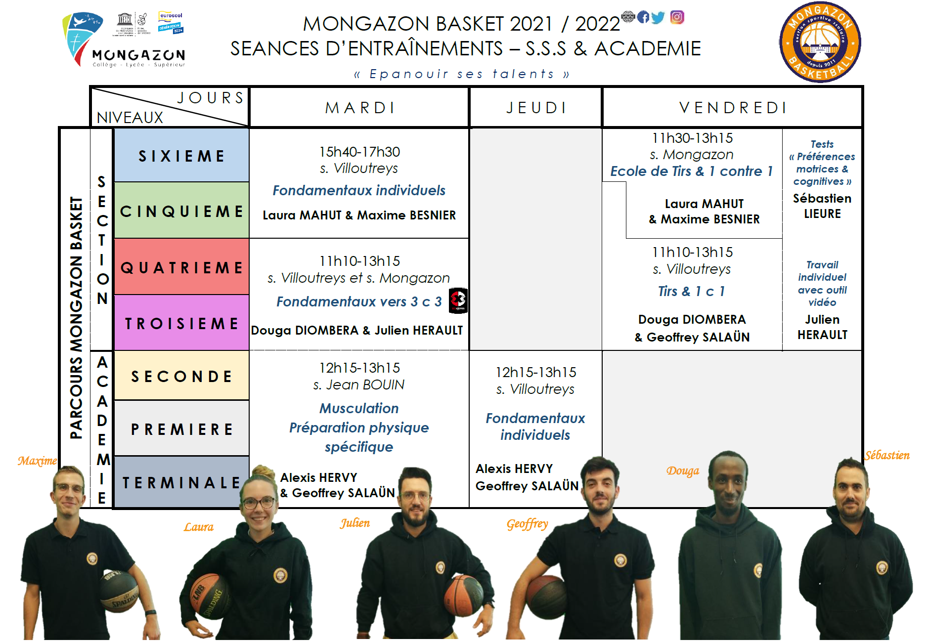 Organisation des entraînements 2021/2022